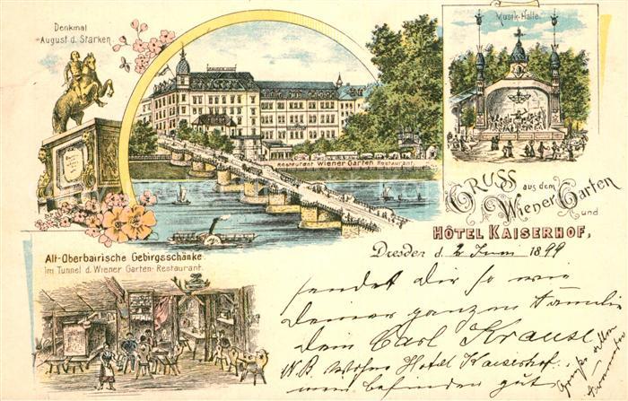 Dresden Hotel Kaiserhof Wiener Garten Musikhalle Denkmal August der Starke