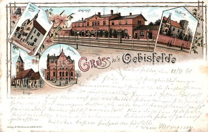 Oebisfelde Bahnhof Burg Postamt Kirche Rathauskeller Litho