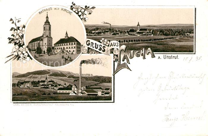 Laucha Unstrut Panorama Rathaus Kirche Litho Deutsche Reichspost