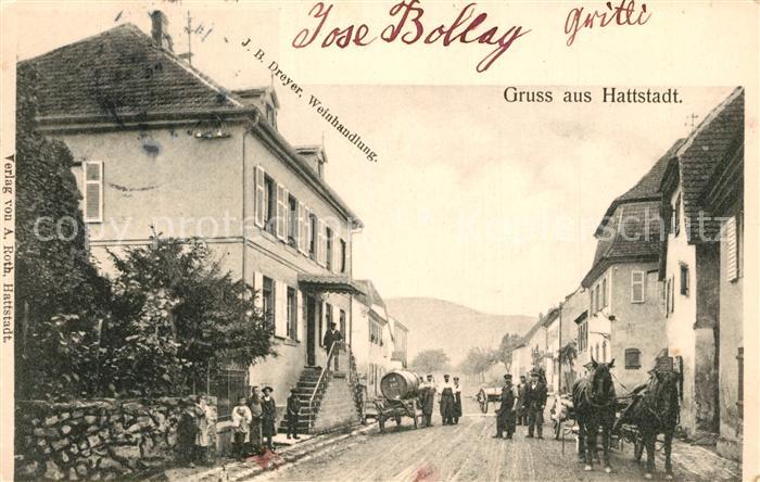 Hattstadt Strassenpartie Weinhandlung Pferdefuhrwerk