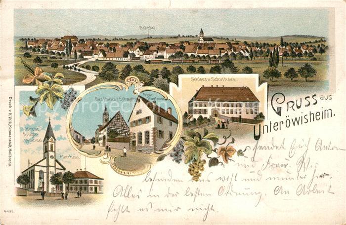 Unteroewisheim Panorama Kirche Kriegerdenkmal Pfarrhaus Gasthaus Schloss Schulha