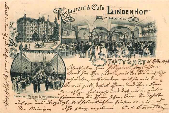 Stuttgart Restaurant Cafe Lindenhof Garten Palmen Wasserfontaine