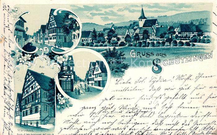 Schuetzingen Motiv mit Kirche Strassenpartie Warenhaus Deutsche Reichspost Litho