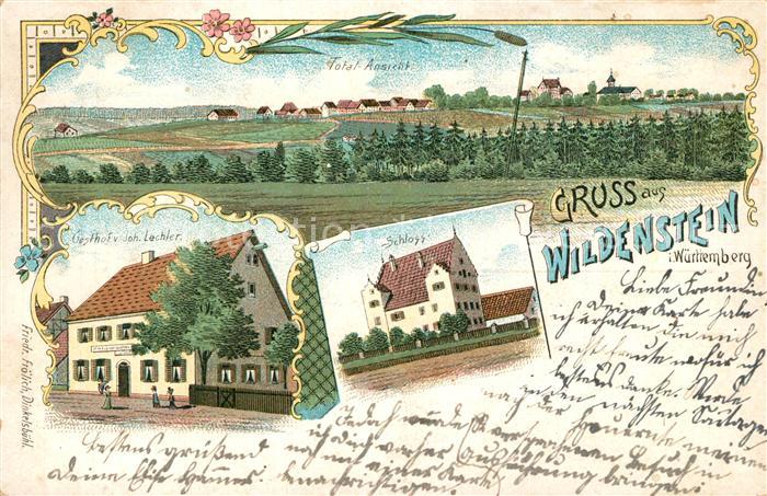 Wildenstein Fichtenau Totalansicht Gasthof Schloss Litho