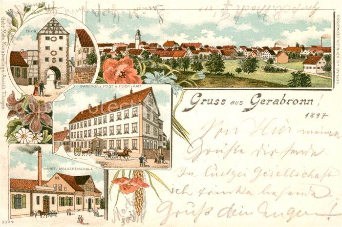 Gerabronn Wuerttemberg Totalansicht Tor Gasthof Postamt Molkereischule Litho