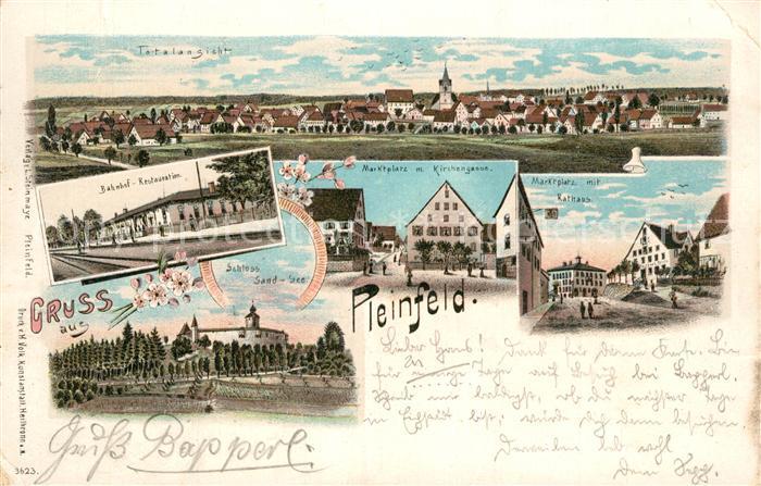 Pleinfeld Totalansicht Bahnhof Restauration Schloss Marktplatz Rathaus Litho