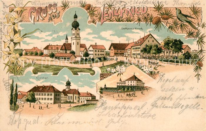 Lenzfried Motiv mit Kirche Gasthaus Kloster Lenzfrieder Hof Litho