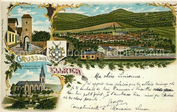 Ellrich Panorama Wernaer Tor Kirche Marktplatz Litho