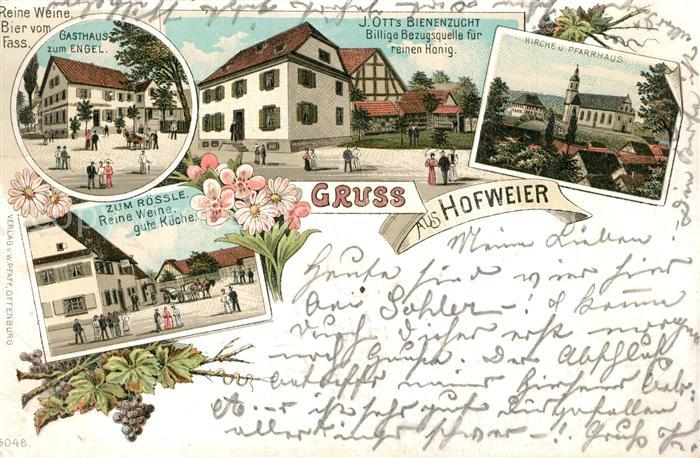 Hofweier Hohberg Gasthaus Bienenzucht Kirche Pfarrhaus Litho