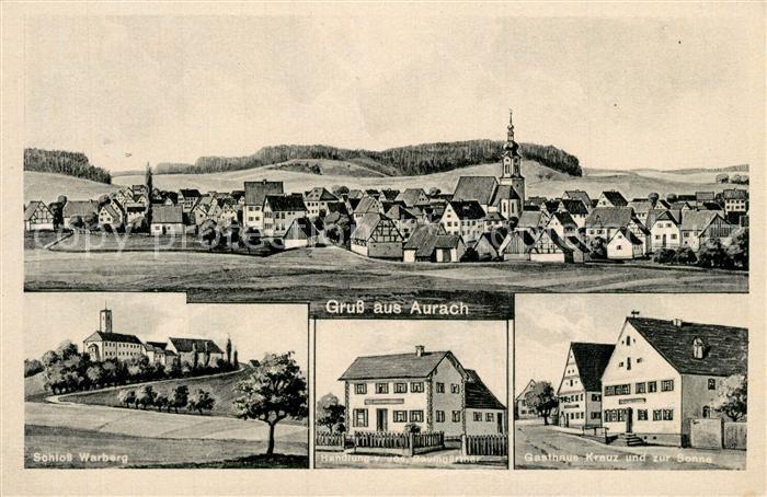 Aurach Mittelfranken Panorama Schloss Warberg Handlung Gasthaus Kuenstlerkarte