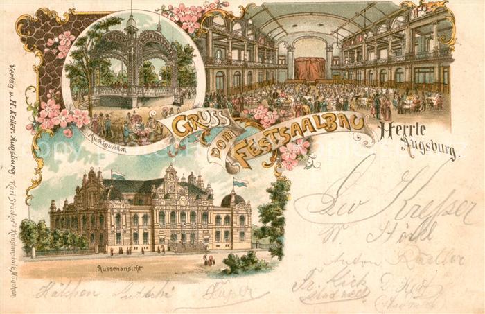 Augsburg Festsaalbau Herrle Musikpavillon Litho