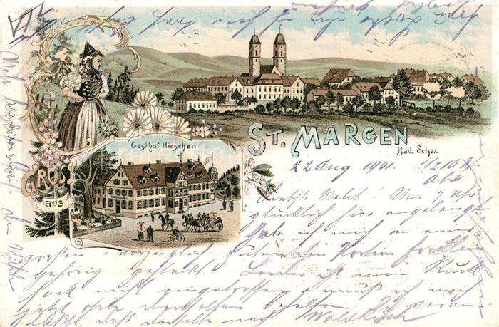 St Maergen Ansicht mit Kirche Gasthof Deutsche Reichspost Litho