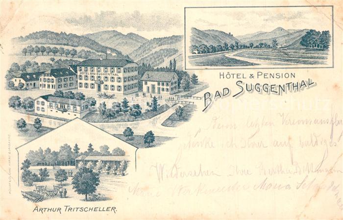 Suggental Hotel Pension Bad Suggenthal Landschaftspanorama Schwarzwald Litho
