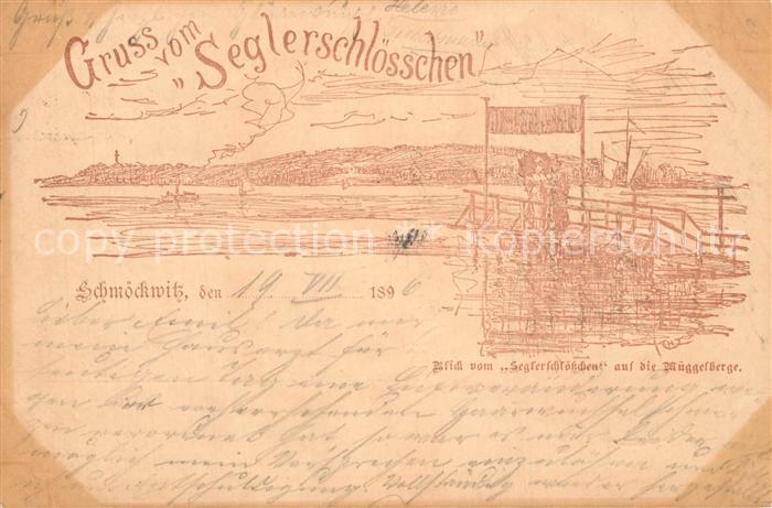 Schmoeckwitz Blick vom Seglerschloesschen auf die Mueggelberge Kuenstlerkarte De