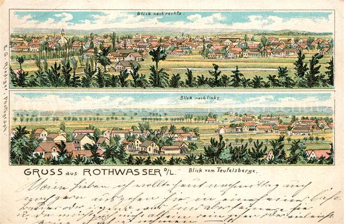 Rothwasser Oberlausitz Panorama Blick vom Teufelsberg Litho