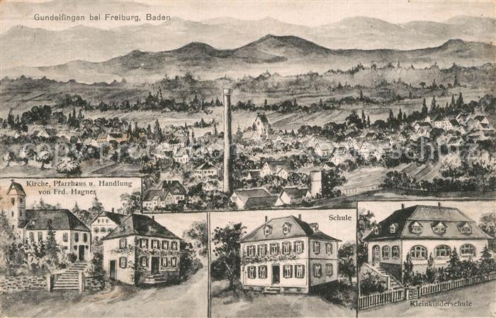 Gundelfingen Breisgau Panorama Schwarzwald Kirche Pfarrhaus Handlung Schule Kuen