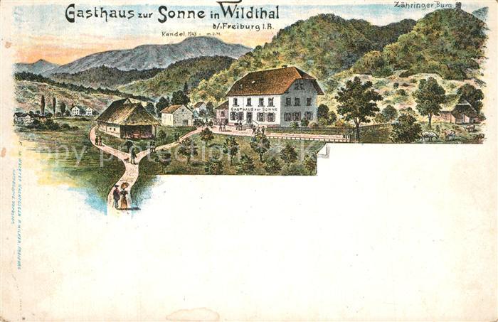 Wildtal Gasthaus zur Sonne Zaehringer Burg Kandel Schwarzwald Litho