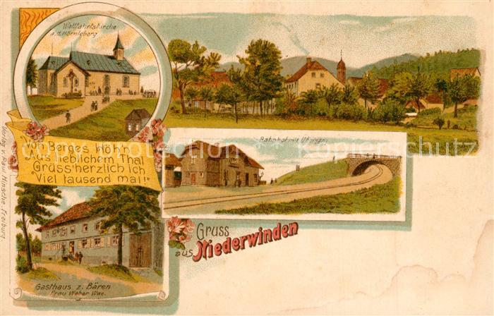 Niederwinden Elztal Motiv mit Kirche Wallfahrtskirche Gasthaus Bahnhof Deutsche