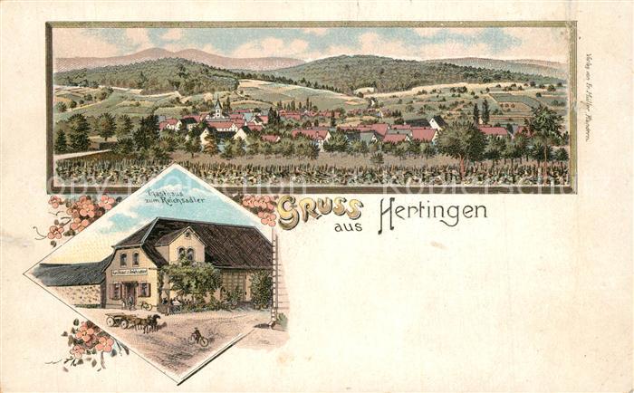 Hertingen Bad Bellingen Panorama Schwarzwald Gasthaus zum Reichsadler Litho