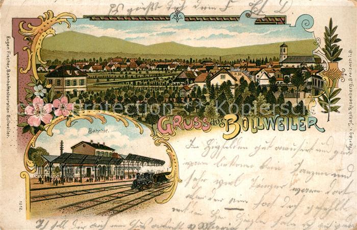 Bollweiler Totalansicht Bahnhof Litho
