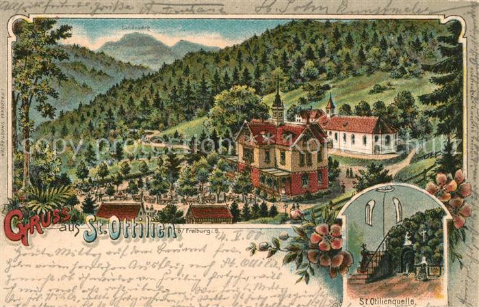 St Ottilien Freiburg Ansicht mit Kirche St. Ottilienquelle Schwarzwald Litho