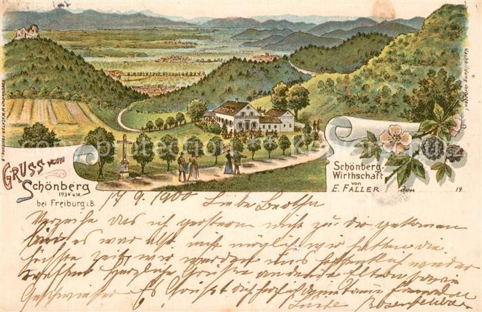 Freiburg Breisgau Schoenberg Wirtschaft Panorama Litho