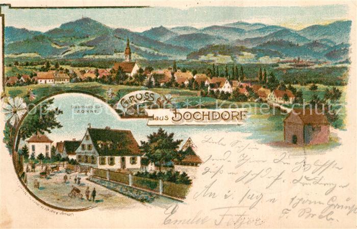 Hochdorf Breisgau Panorama Schwarzwald Gasthaus zur Sonne Litho