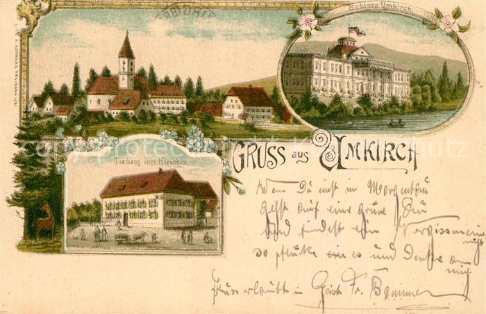 Umkirch Schloss Kirche Gasthaus zum Hirschen Litho