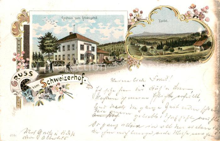 Kandel Breisgau Gasthaus Schweizerhof Schwarzwald Deutsche Reichspost Litho