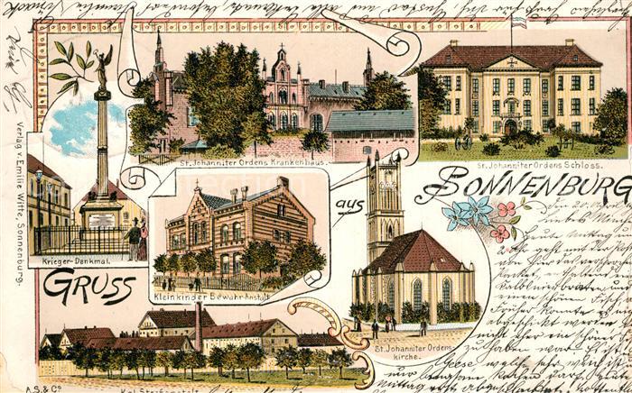 Sonnenburg Slonsk Neumark St Johanniter Ordensschloss Krankenhaus Kirche Litho