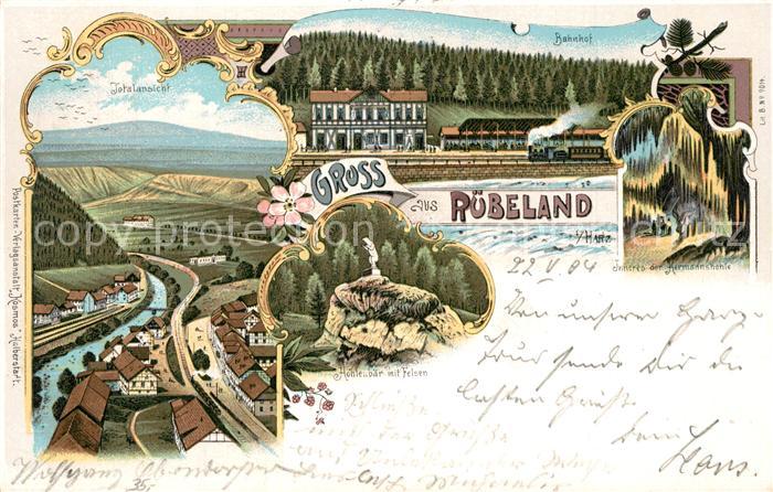 Ruebeland Harz Landschaftspanorama Hoehlenbaer Felsen Bahnhof Deutsche Reichspos
