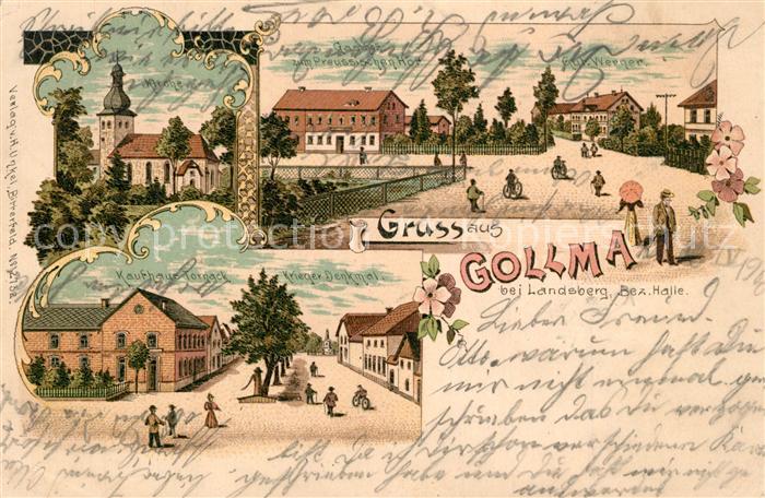 Gollma Landsberg Saale Kirche Gasthof Kaufhaus Kriegerdenkmal Deutsche Reichspos