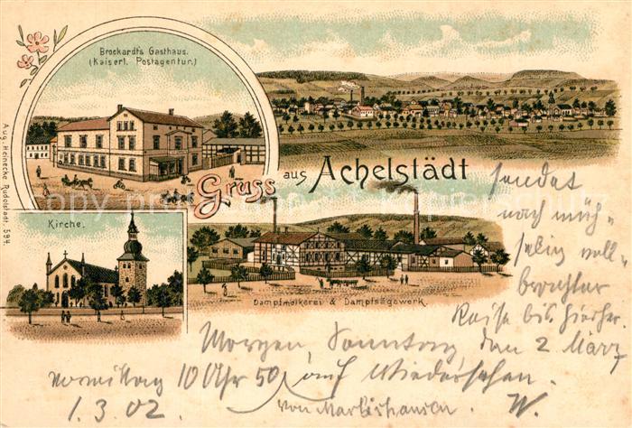 Achelstaedt Totalansicht Gasthaus Kirche Molkerei Saegewerk Deutsche Reichspost