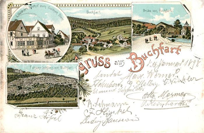 Buchfart Panorama Gasthof Bruecke Felsenschloss Deutsche Reichspost Litho