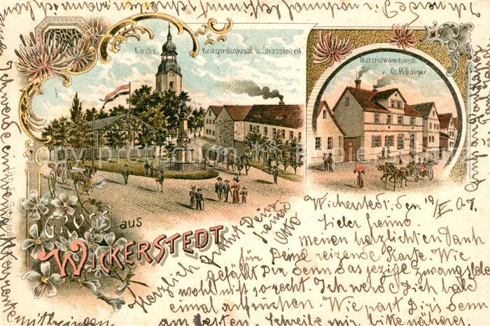 Wickerstedt Kirche Kriegerdenkmal Warenhandlung Soldatenpostkarte Deutsche Reich
