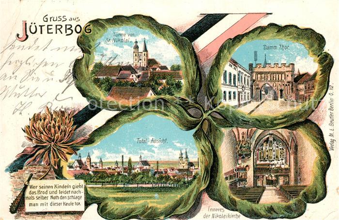 Jueterbog St Nikolai Kirche Dammtor Totalansicht Kleeblatt Litho