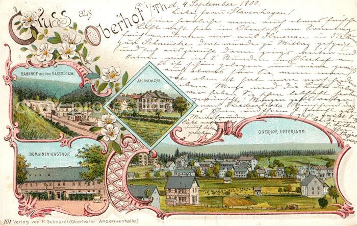 Oberhof Thueringen Bahnhof Gasthof Schloss Panorama Deutsche Reichspost Litho