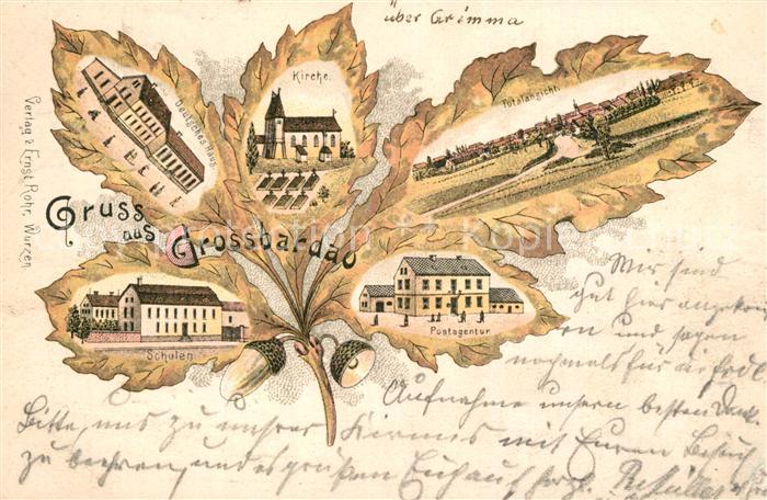 Grossbardau Deutsches Haus Kirche Schule Post Eichenblatt Litho