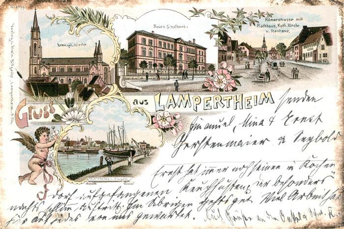 Lampertheim Bergstrasse Kirche Schule Roemerstrasse Rathaus Rheinhafen Deutsche