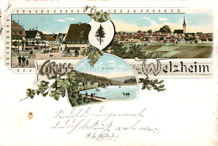Welzheim Ansicht mit Kirche Ebnisee Litho