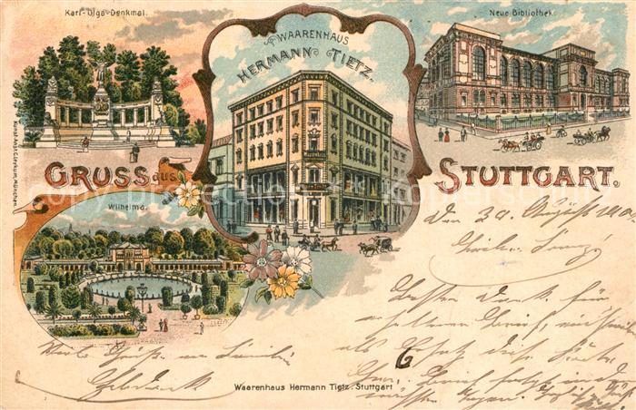 STUTTGART  CITY Denkmal Wilhelma Warenhaus Tietz Bibliothek Litho