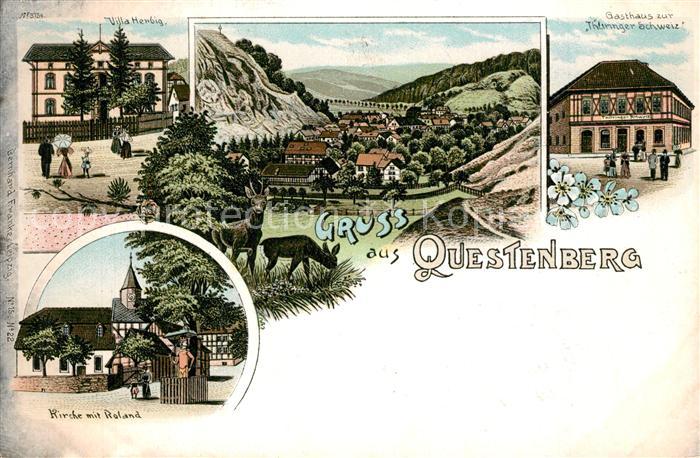 Questenberg Panorama Villa Herbig Gasthaus Kirche mit Roland Litho