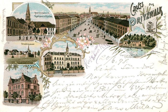 Pritzwalk Marktplatz Rathaus Kirche Stadtmauer Bank Krankenhaus Promenade Deutsc