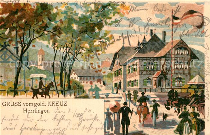 Herrlingen Gasthof vom goldenen Kreuz Kuenstlerkarte