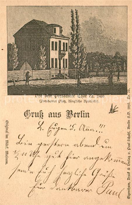 Berlin Potsdamer Platz Apotheke Potsdamer Chor ca. 1800 Deutsche Reichspost Kuen