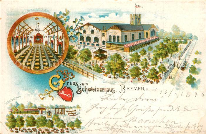 Bremen Konzertgarten Schweizerhaus Deutsche Reichspost Litho