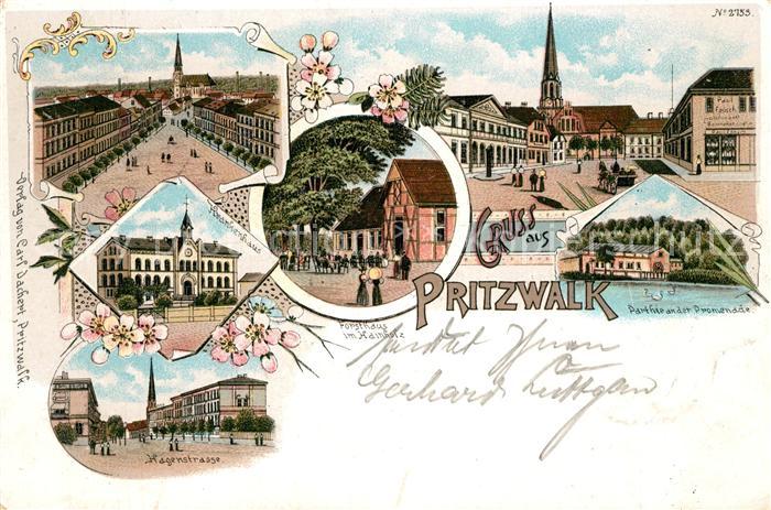 Pritzwalk Teilansichten Kirche Krankenhaus Promenade Deutsche Reichspost Litho