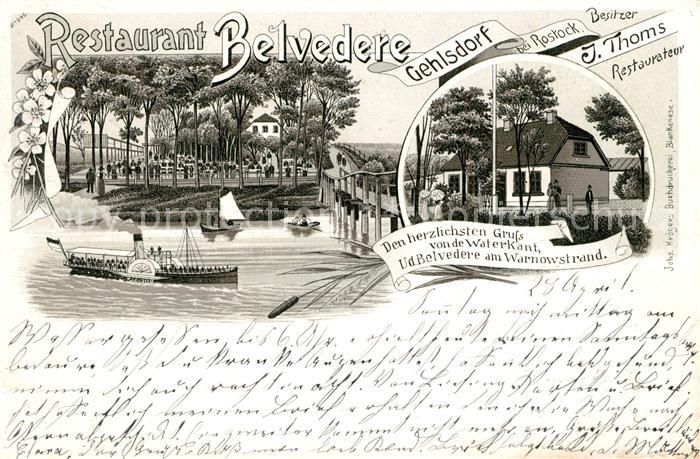 Gehlsdorf Restaurant Belvedere Raddampfer Deutsche Reichspost Litho