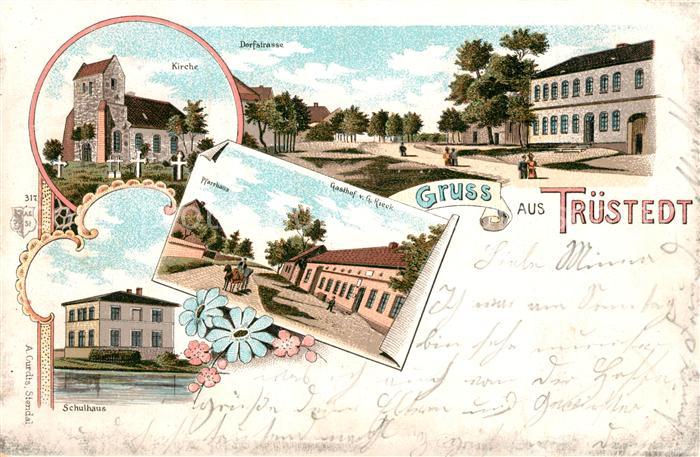 Truestedt Kirche Dorfstrasse Gasthof Schule Deutsche Reichspost Litho