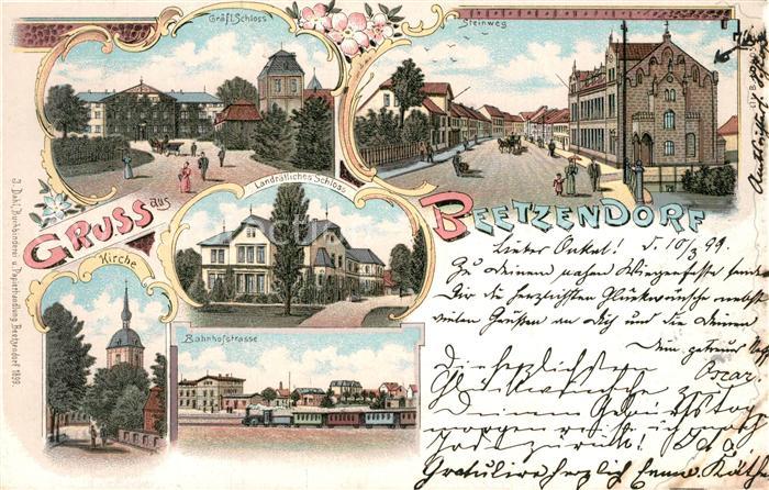 Beetzendorf Schloss Steinweg Kirche Bahnhofstrasse Deutsche Reichspost Litho